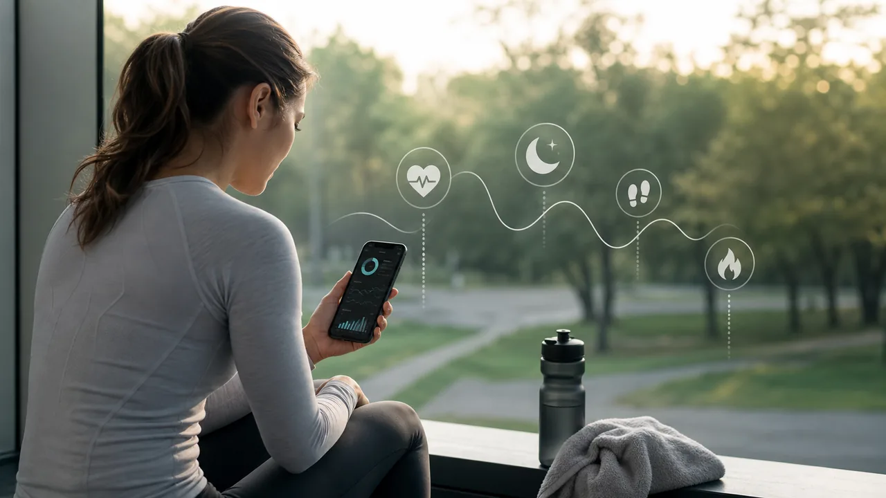 Health monitoring lifestyle scene with wellness tracking visuals