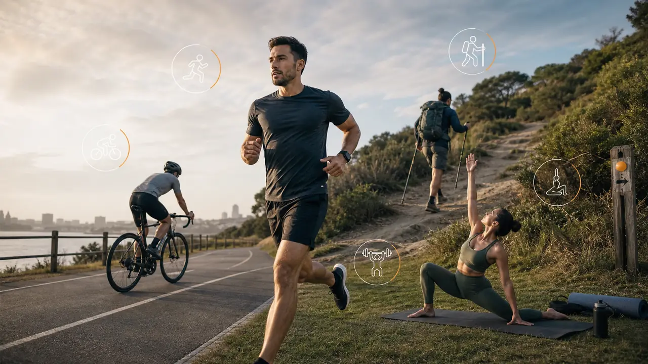 Outdoor training scene representing multiple sport modes