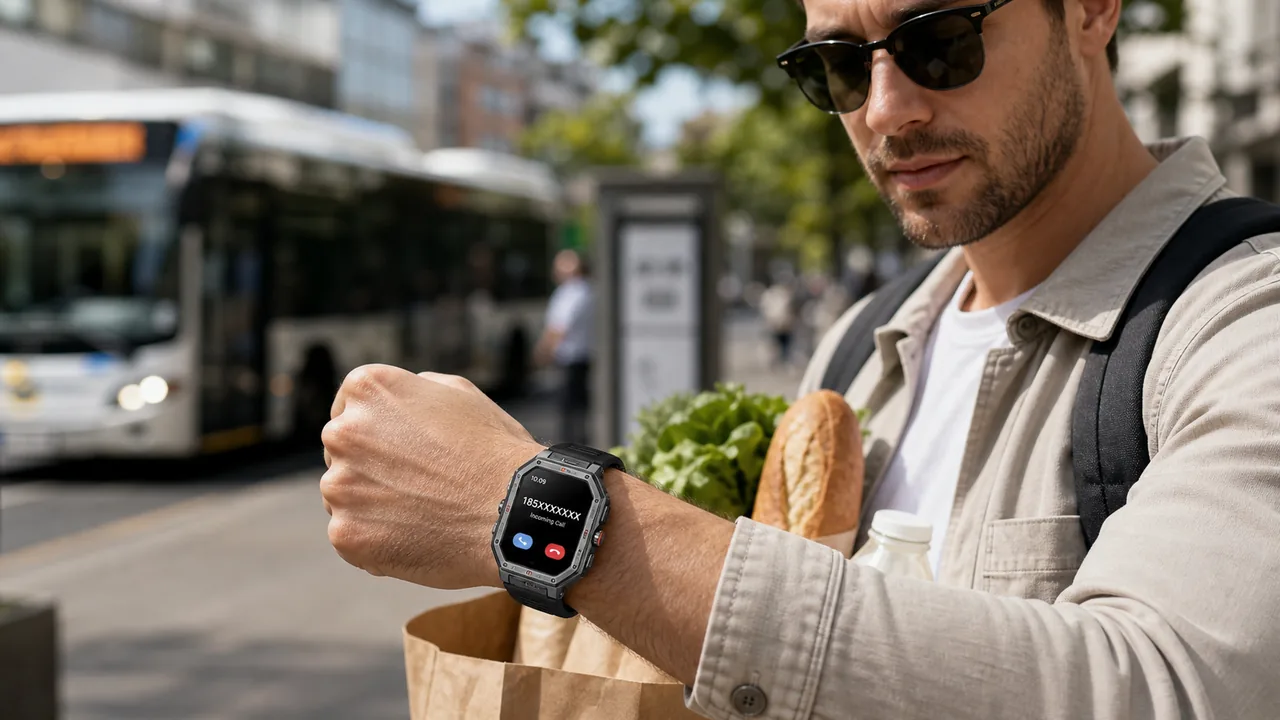 MingDaln 1.85 HD smartwatch showing call and message reminders on wrist