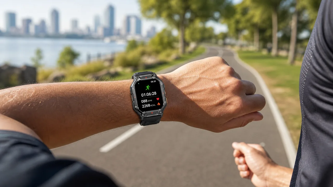 MingDaln 1.85 HD smartwatch used for outdoor sport tracking