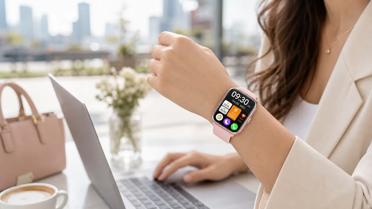 MingDaln 1.9 inch AI smartwatch worn during a modern daily routine