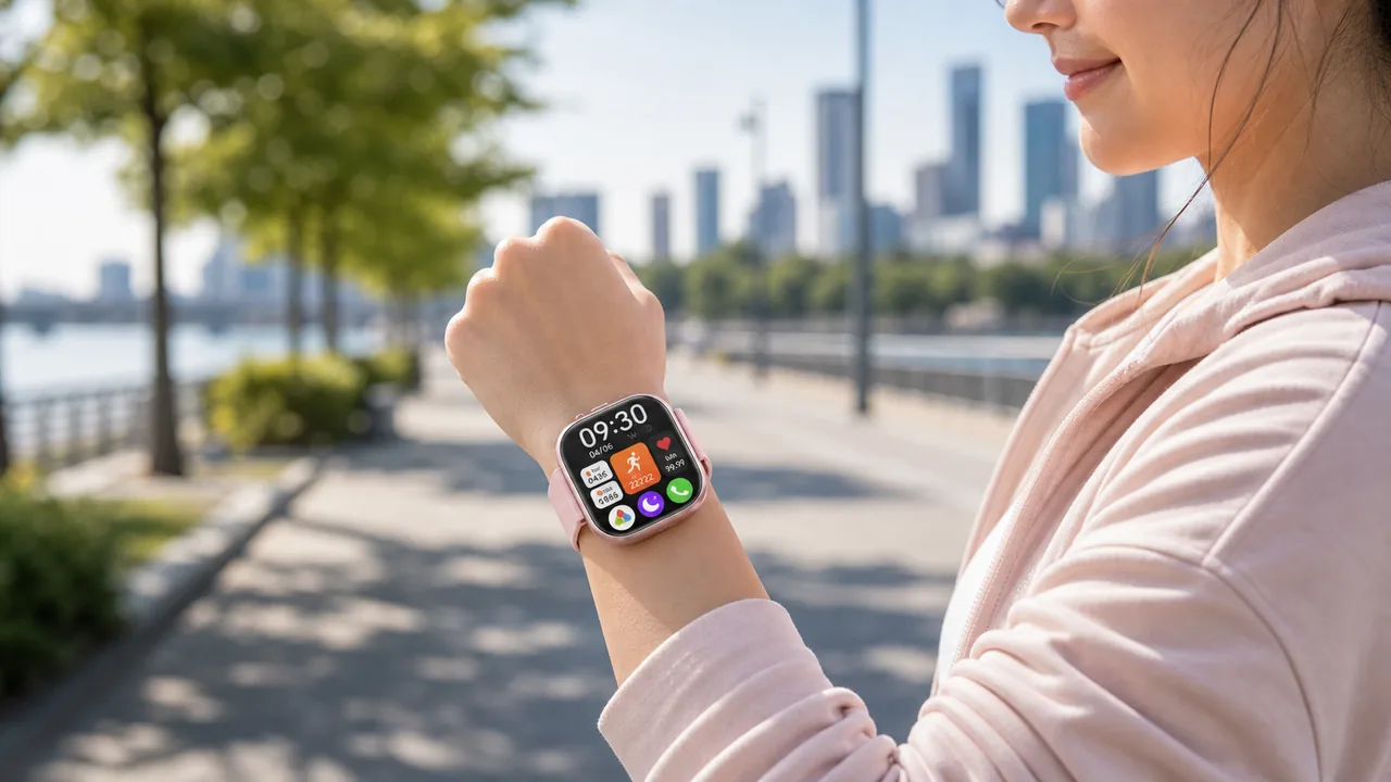 MingDaln 1.93 inch fitness smartwatch worn during an active daily routine