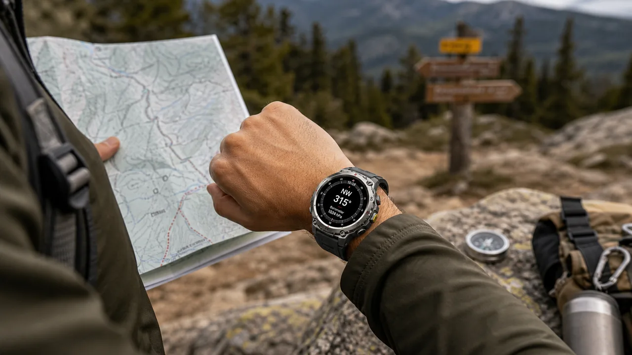 MingDaln Military 55mm smartwatch used for outdoor navigation tools